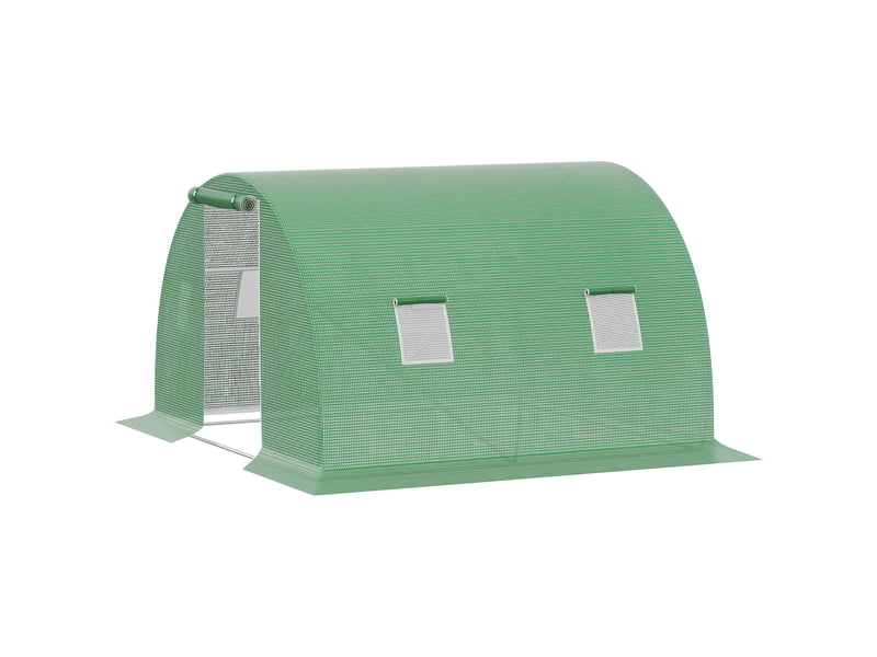  Serre tunnel de 3 x 3 m, avec 4 fenêtres, protection antigel, structure tubulaire en acier, vert foncé  - Conforama A