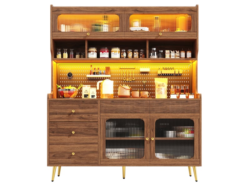  Buffet haut 145x39x171 cm avec éclairage led mdf noyer  - Conforama A