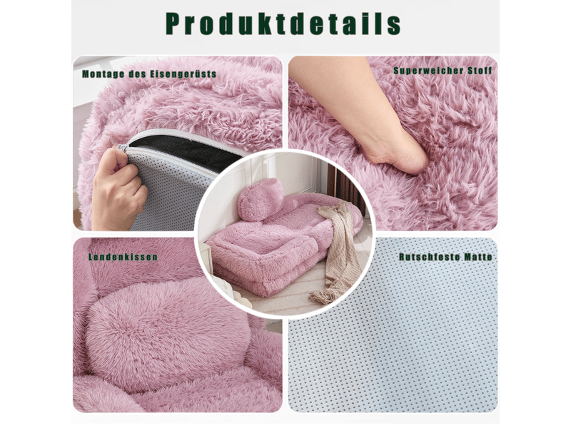 Canapé paresseux pliant - tissu en peluche doux - dossier réglable 5 niveaux - dimensions canapé 102x89x88 cm Rose - Conforama E