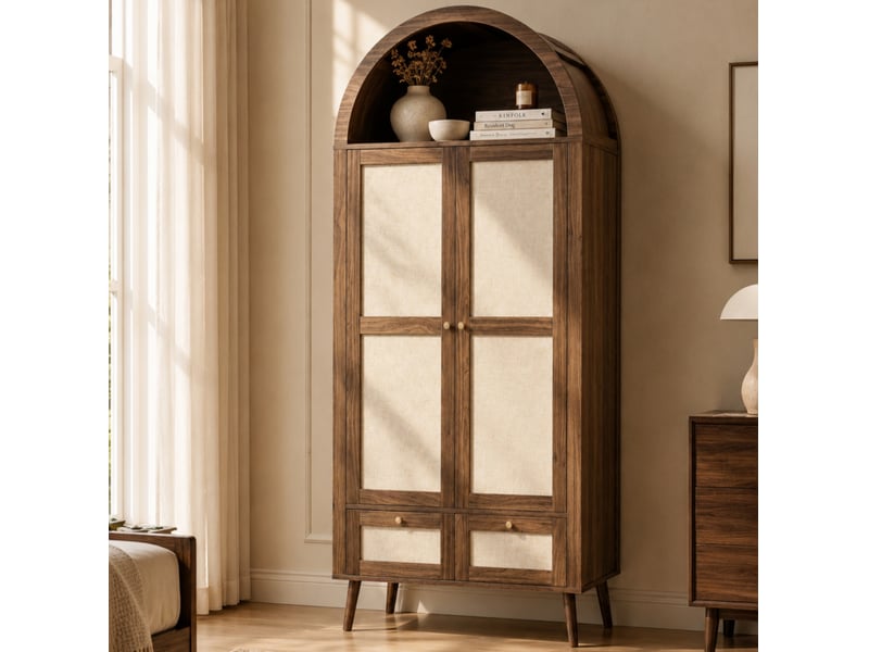  Armoire 80x55x180 cm 2 portes, 2 tiroirs et niche ouverte décor noyer et beige  - Conforama B