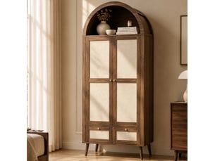 Armoire 80x55x180 cm 2 portes, 2 tiroirs et niche ouverte décor noyer et beige