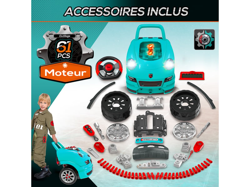  Camion mécano 2 en 1 jouet bricolage enfant jeu d'imitation mécanicien nombreux qccessoires total de 61 pièces bleu  - Conforama E