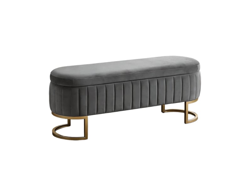  Banc coffre tcqpz en velours 129,5 x 42 x 46 cm rangement intérieur gris clair pieds en métal doré  - Conforama A
