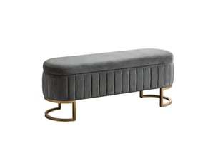Banc coffre tcqpz en velours 129,5 x 42 x 46 cm rangement intérieur gris clair pieds en métal doré