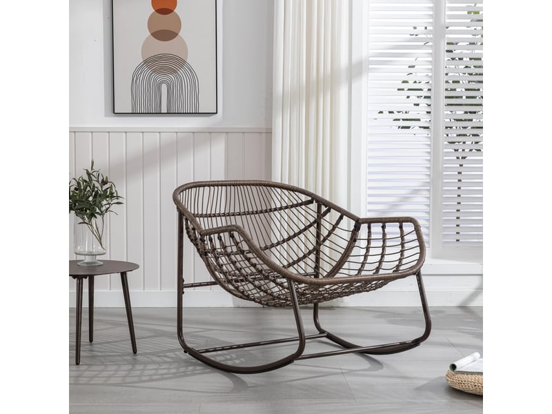 Fauteuil à bascule, fauteuil berçant de patio, cadre en métal, avec coussin en forme d'œuf, bleu - Conforama W