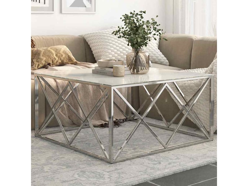  Table basse - table de salon - table à thé argenté acier inoxydable et verre trempé  - Conforama B