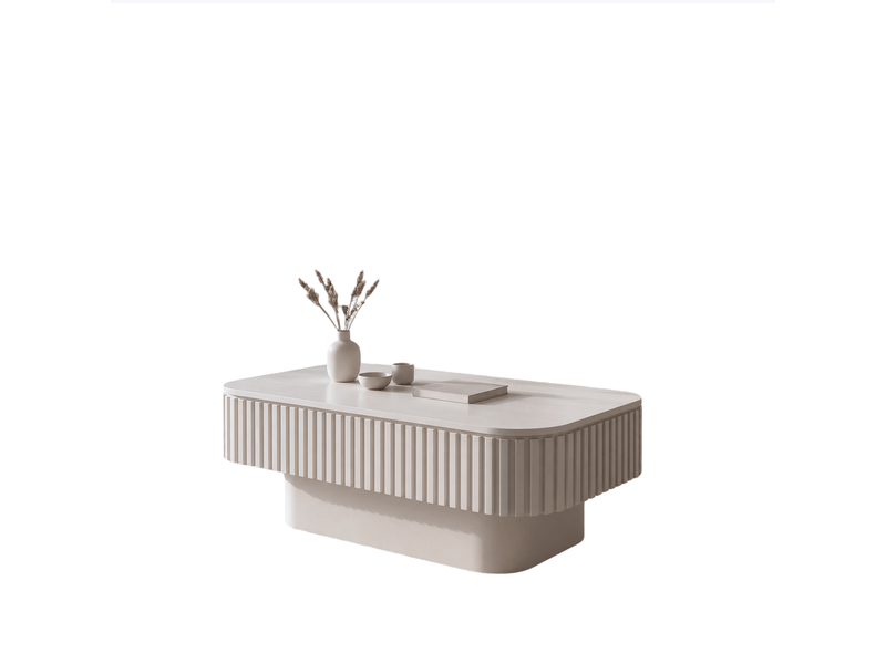  Table basse rectangulaire à rangement caché avec plateau amovible, finition rainurée en mdf crème 98 × 60 × 35 cm  - Conforama A