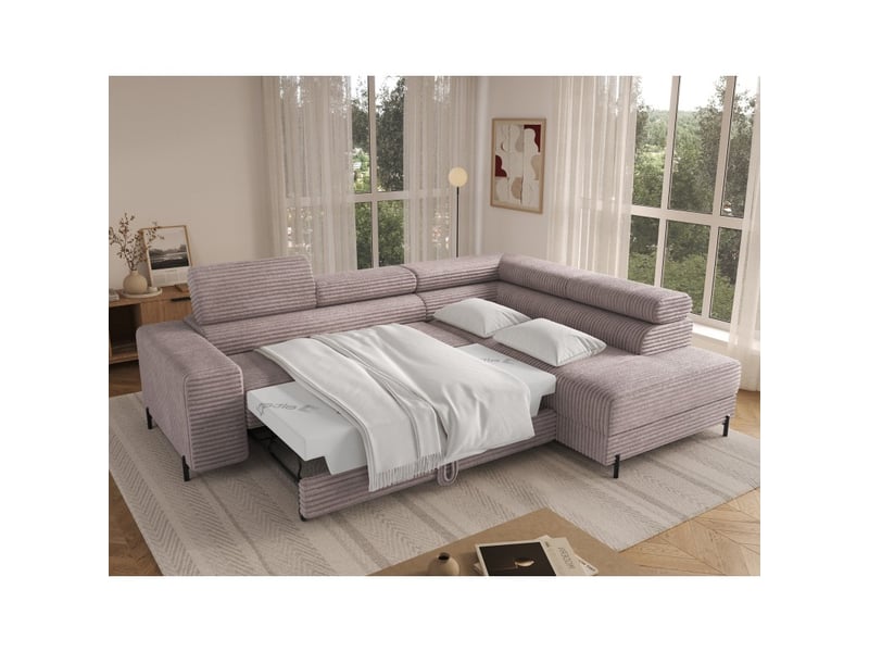  Canapé d'angle colesia convertible 5 places blanc crème velours côtelé – droit – 274x200cm  - Conforama C