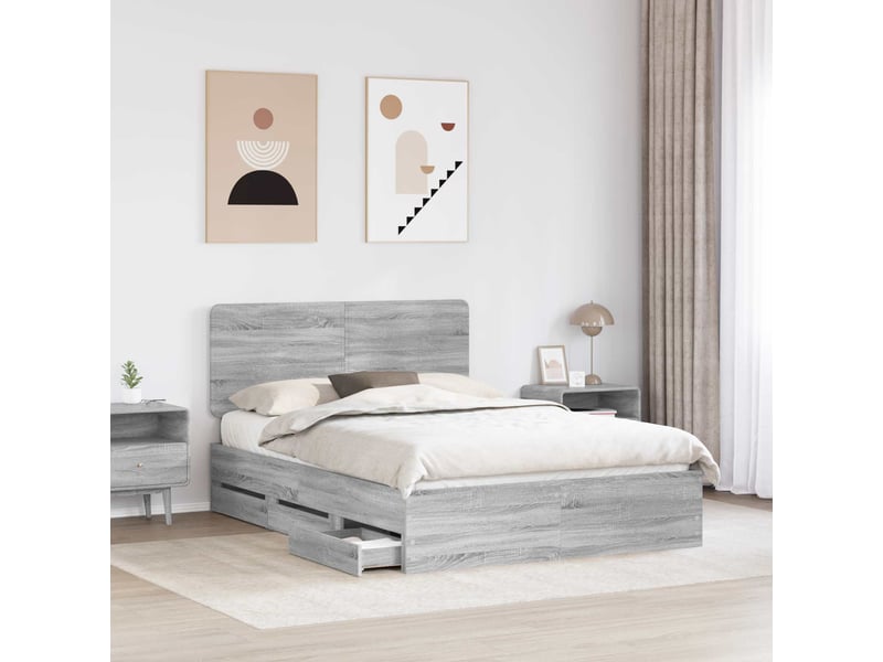 Lit double- lit adulte - cadre de lit gris sonoma 150 x 200 cm bois ingénierie - Conforama B