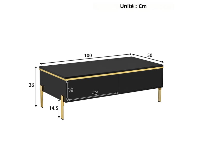  Ensemble meuble tv et table basse noir 170x38x50 cm et 100x50x36 cm panneaux particules finition brillante rangement evarich - Conforama C
