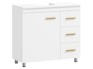 Meuble sous lavabo blanc 70 cm avec découpe en u et trois tiroirs