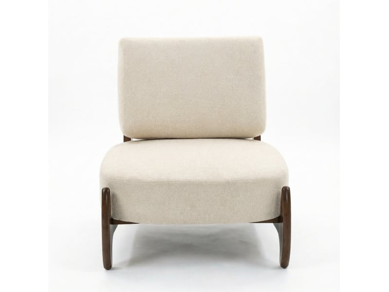  Fauteuil de salon avec assise épaisse et dossier rembourré, structure en bois, revêtement en chenille crème  - Conforama A