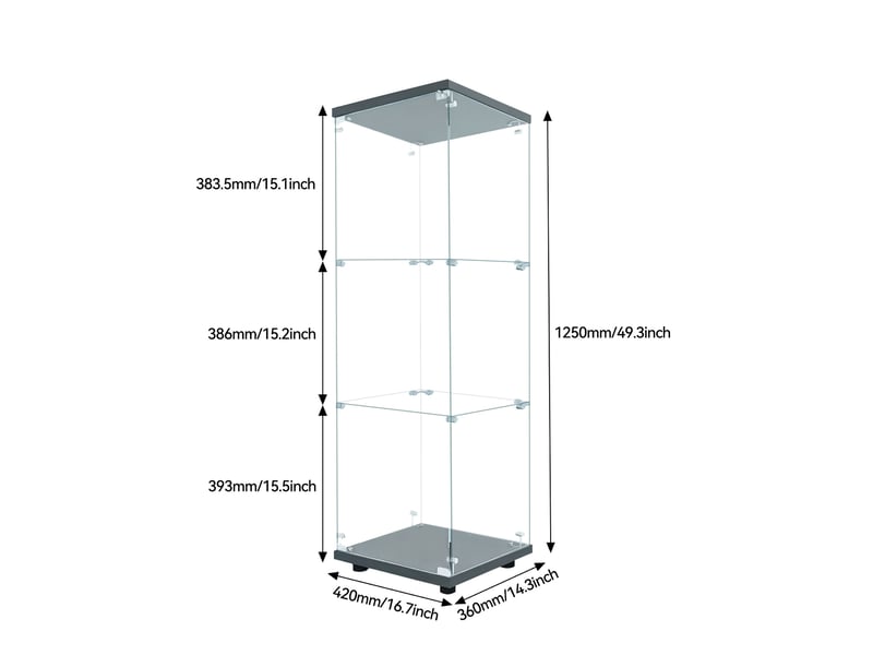  Vitrine d'exposition - 42x36x125cm -  cabinet 3 niveaux avec led, armoire meuble de collection simple porte - noir  - Conforama E