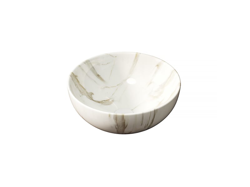 Lavabo à poser rond blanc en céramique effet pierre, sans meuble ni robinet, salle de bain, 48 × 48 × 28 cm - Conforama D