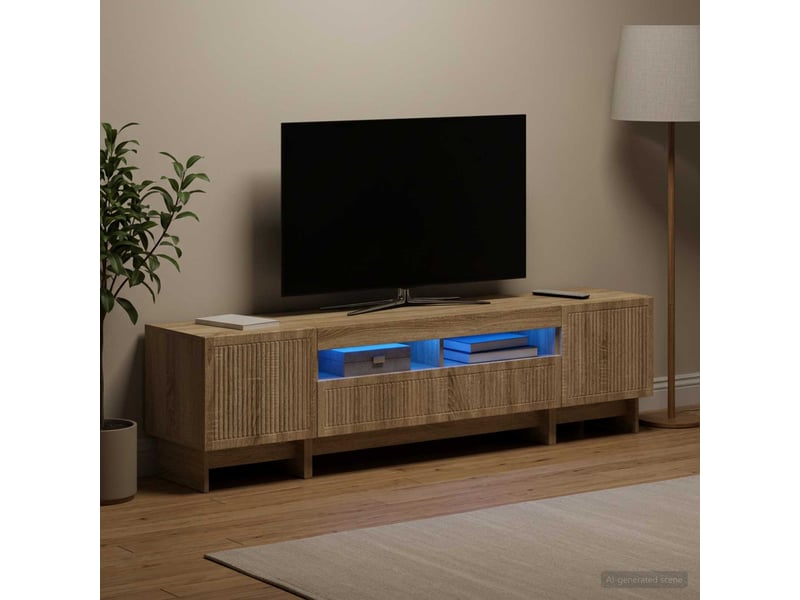  Meuble tv - banc tv - meuble de rangement led 5 pièces chêne sonoma bois d'ingénierie  - Conforama B