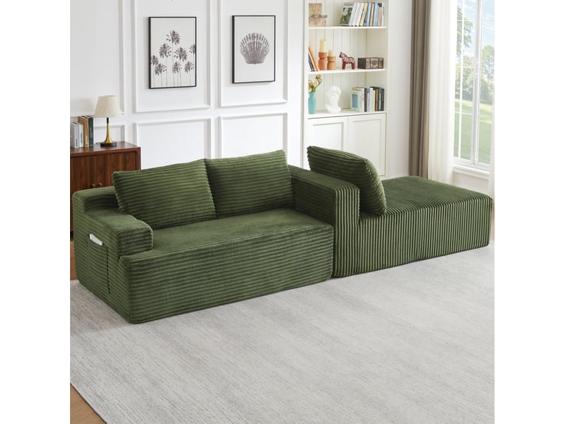  Canapé d'angle en velours côtelé 3 places, sans montage, modulaire, assise profonde, confort moelleux, design nuage  - Conforama R