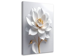 Tableau moderne, fleur blanche 3d or glamour 20x30