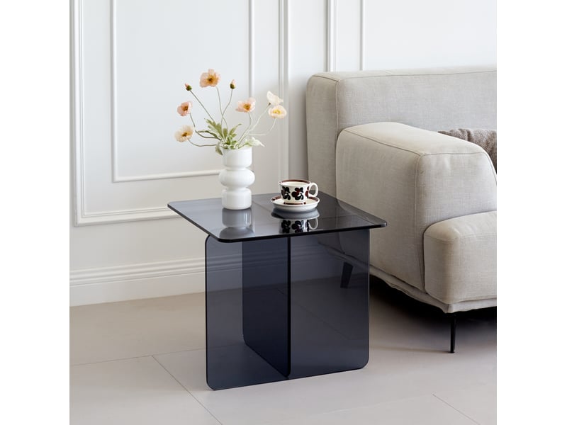 Table basse fixe carrée avec plateau en verre trempé cintré finition transparente grise pour salon 45 × 45 × 41 cm - Conforama D