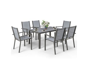 Ensemble de salle à manger de jardin pour 6 personnes salon de jardin extérieur cadres en acier chaises empilables gris