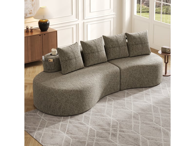  Canapé droit en tissu coton et lin kaki, 4 places, 240 cm, avec rangement W2845S00254 - Conforama B