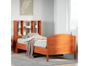 Lit adulte, lit simple, lit bibliothèque sans matelas marron 100x200cm pin massif cf17943