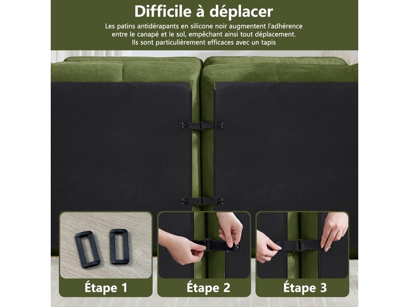  Canapé modulable 4 places sans structure en chenille vert  - Conforama D