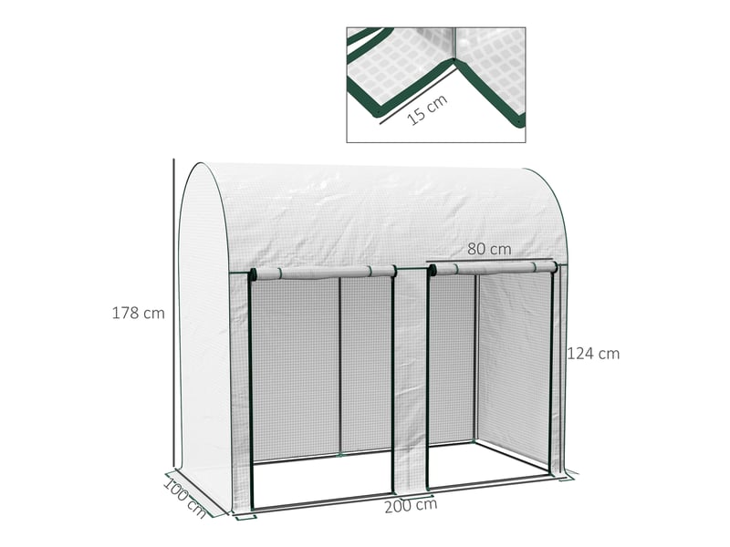  Serre de jardin 2 m² dim. 2l x 1l x 1,78h m 2 portes zippées enroulables acier pe haute densité 140 gm² anti-uv blanc  - Conforama E