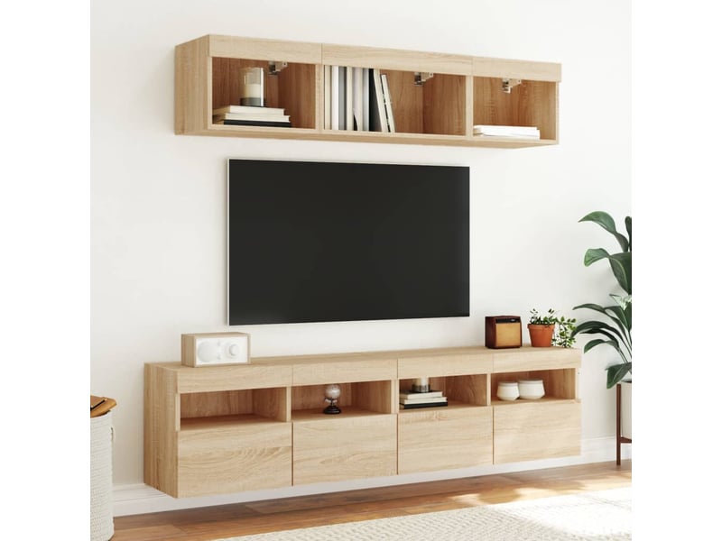  Unités murales tv avec led 5 pcs chêne sonoma bois d'ingénierie shl74924  - Conforama C