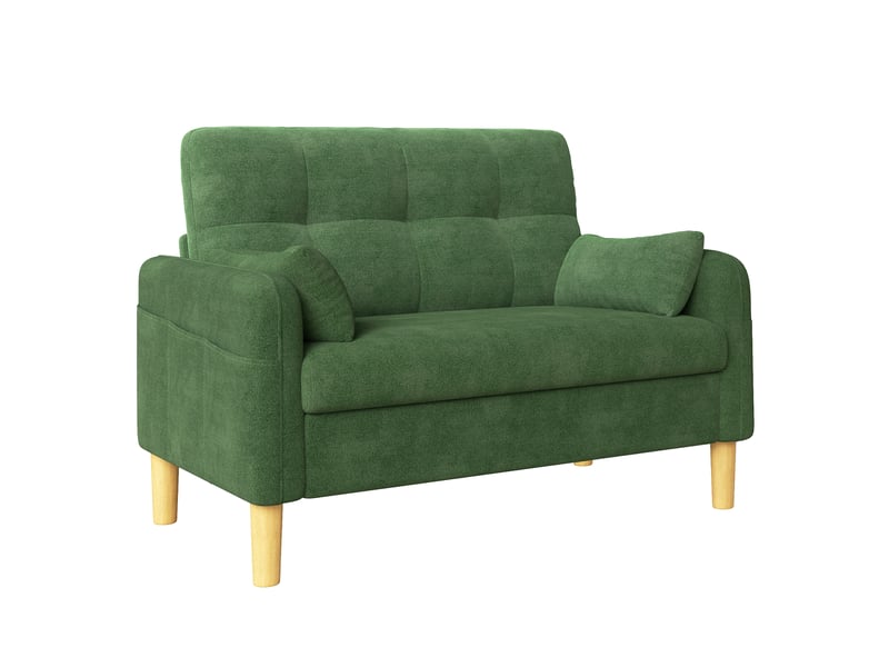  Canapé 2 places vert en tissu chenille avec 2 coussins inclus  - Conforama A