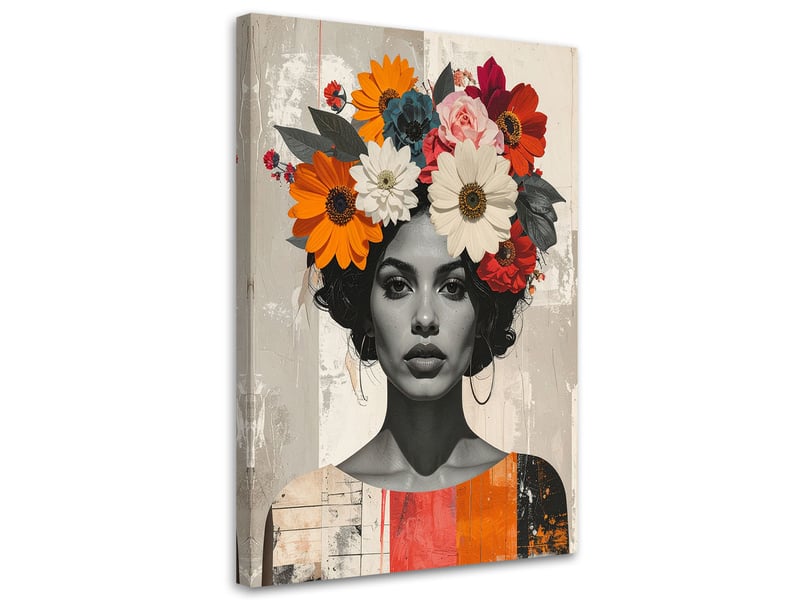  Tableaux, femme avec des fleurs sur la tête style boho 40x60 1312613186 - Conforama A