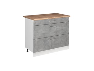 Vicco meuble cuisine, bétonblanc, 100cm plan de travail chêne doré