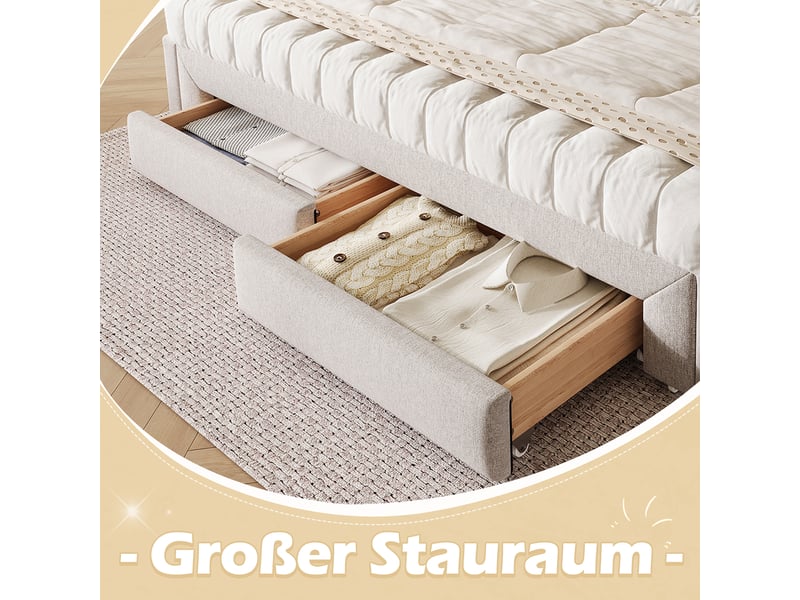  Lit banquette extensible 90x200 cm en velours beige avec 2 tiroirs - transformable 180 cm  - Conforama R