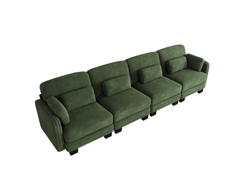 Canapé modulable - 4 places - coussins d'accoudoirs - tissu chenille - mobilier de salon - configuration flexible - vert CozyNest - Conforama A