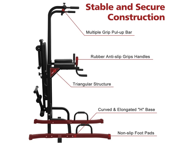  Tour de musculation multifonction avec barre de traction et banc, hauteur réglable 154 à 207 cm, noire  - Conforama B