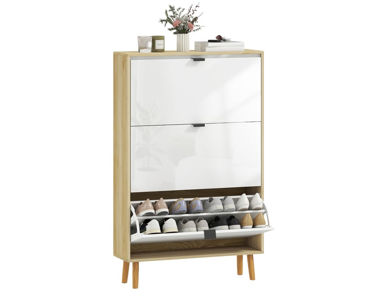  Étagère à chaussures moderne et fine avec 3 tiroirs inclinables pour 24 paires de chaussures, 80 x 24 x 127 cm, blanche  - Conforama A