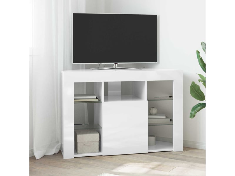  Meuble tv - banc tv - meuble de rangement led d'angle 100x40x68cm blanc brillant  - Conforama B