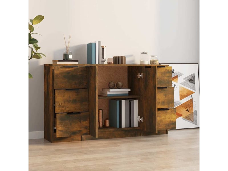  Buffets 3 pcs - bahut - meuble de rangement chêne fumé bois d'ingénierie  - Conforama C