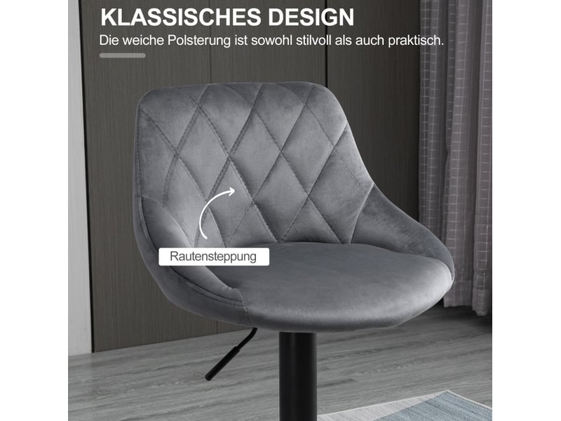  Tabourets de bar lot de 2 pivotants avec hauteur réglable, dossier et repose-pieds, en polyester gris foncé  - Conforama E