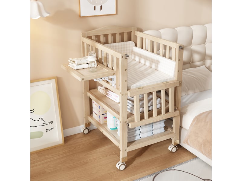 Table à langer 3-en-1 avec lit bébé et rangements, 89 x 58 x 102 cm, pin et mdf, naturel - Conforama D