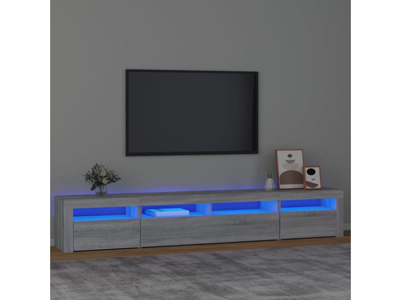  Meuble tv - banc tv - meuble de rangement avec lumières led sonoma gris 240x35x40 cm  - Conforama B
