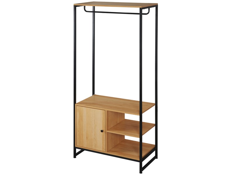  Porte-manteau de style industriel en acier et bois avec étagères et range-chaussures, 80 x 40 x 180 cm  - Conforama B