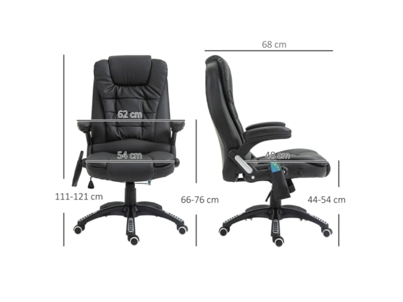  Chaise de bureau ergonomique avec massage, dossier haut, similicuir noir, pivotante  - Conforama C