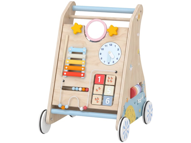  Chariot de marche en bois trotteur bébé avec tableau d'activités  - Conforama A