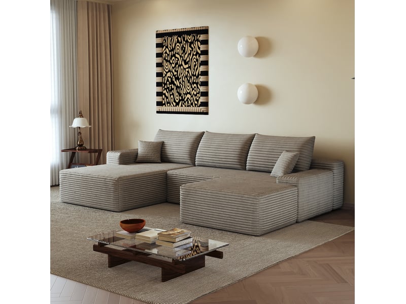  Canapé d'angle modulaire 270x175x83 cm 4 places camel  - Conforama C