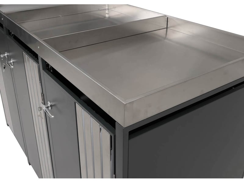 Cache poubelles triple avec jardinière intégrée 125x196x84 cm acier galvanisé inox anthracite 04_0009316 - Conforama D