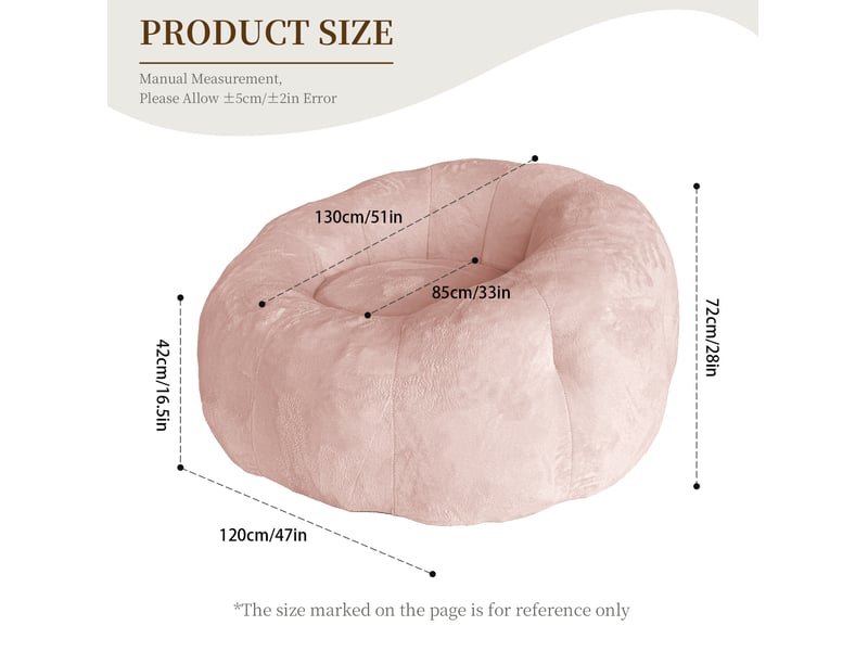  Fauteuil pouf rond grand format avec base stable pour le salon et la chambre, détente en flanelle rose  - Conforama C