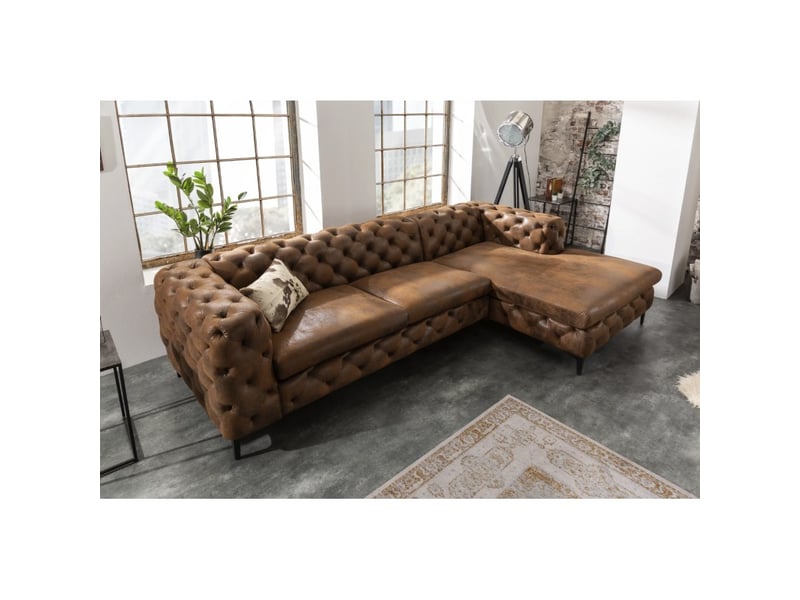  Canapé d'angle velena marron avec pouf capitonné – canapé baroque en microfibre avec structure en bois massif  - Conforama E