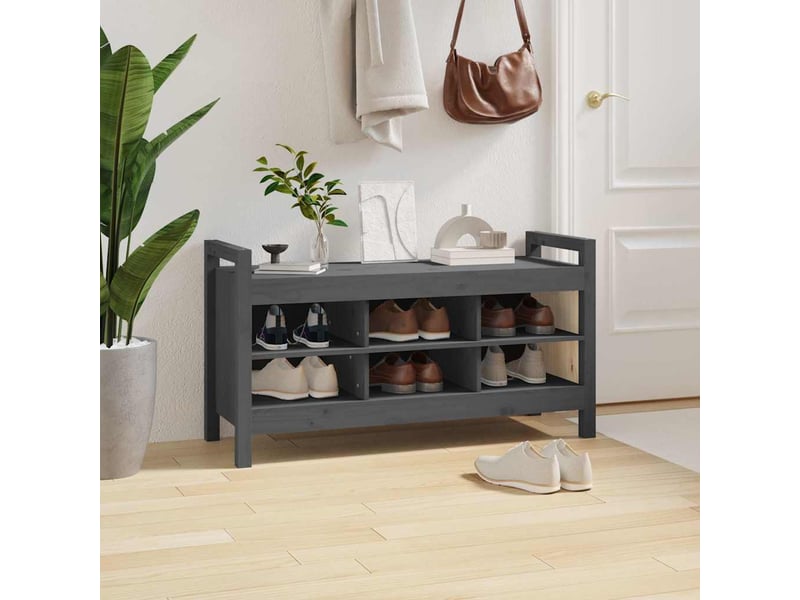  Banc d'entrée, banc interieur gris 110x40x60 cm bois de pin massif  - Conforama E