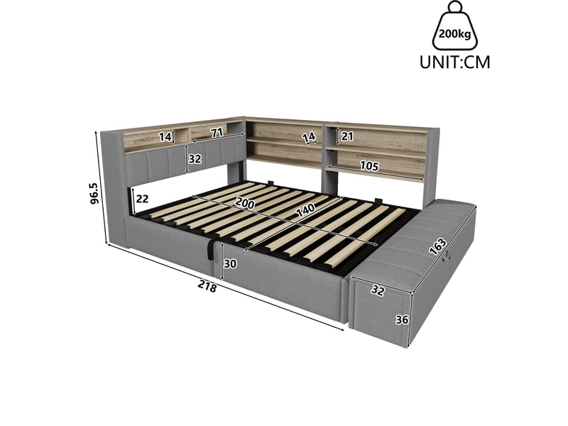 Canapé-lit coffre 140 x 200 cm - avec prise électrique - avec port usb - avec lumière led - tissu velours - gris (matelas non inclus) - Conforama C