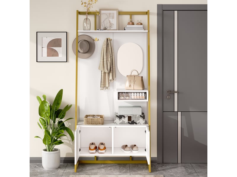  Portemanteau avec banc et rangement blanc 78 x 180.5 cm en mdf  - Conforama E